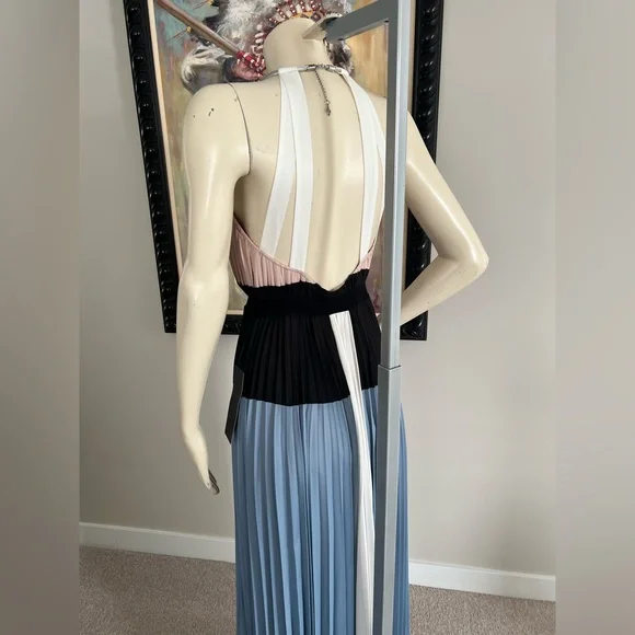NWT BCBGMaxAzria “CONSTANTINE” Pink & Blue Pleated Maxi Dress – Size XXS - Picture 9 of 17